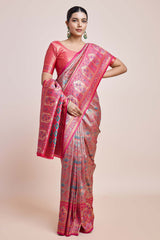 Pink Dharmavaram Silk Saree With Zari Work