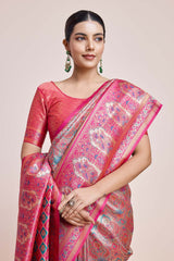 Pink Dharmavaram Silk Saree With Zari Work