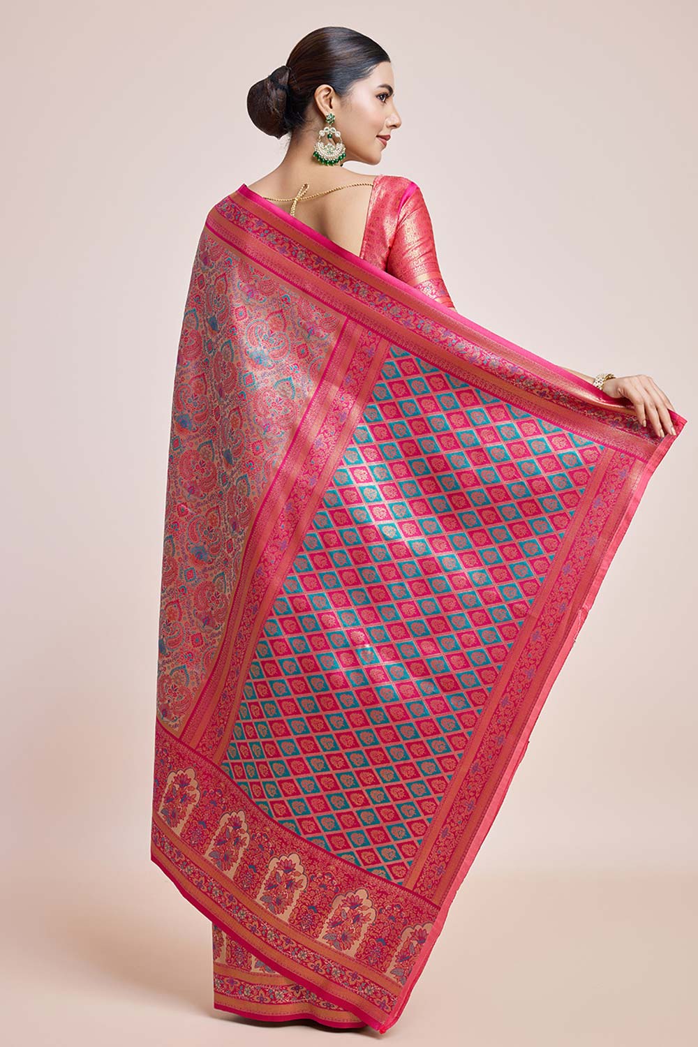 Pink Dharmavaram Silk Saree With Zari Work