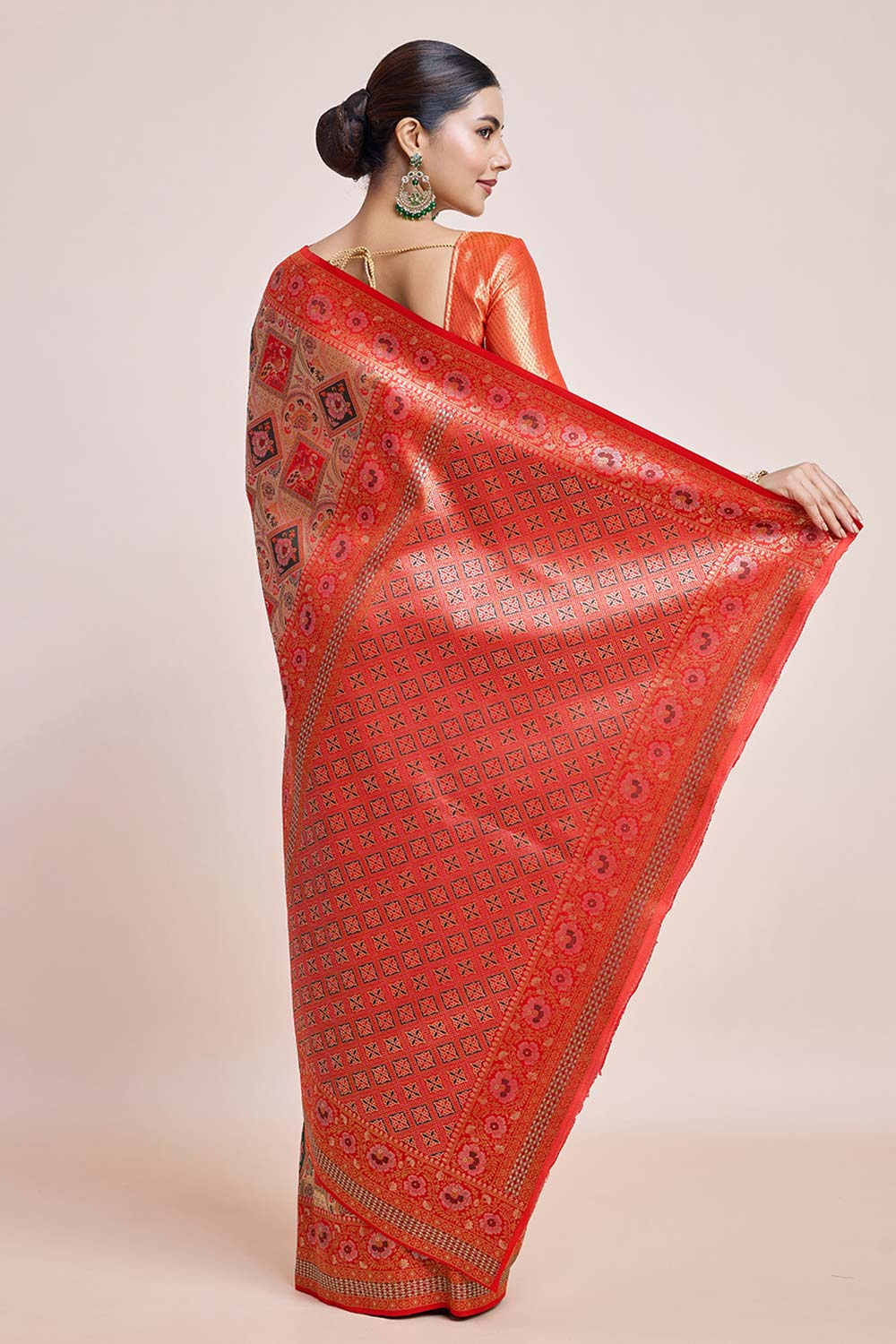 Scarlet Red Dharmavaram Silk Saree With Zari Work