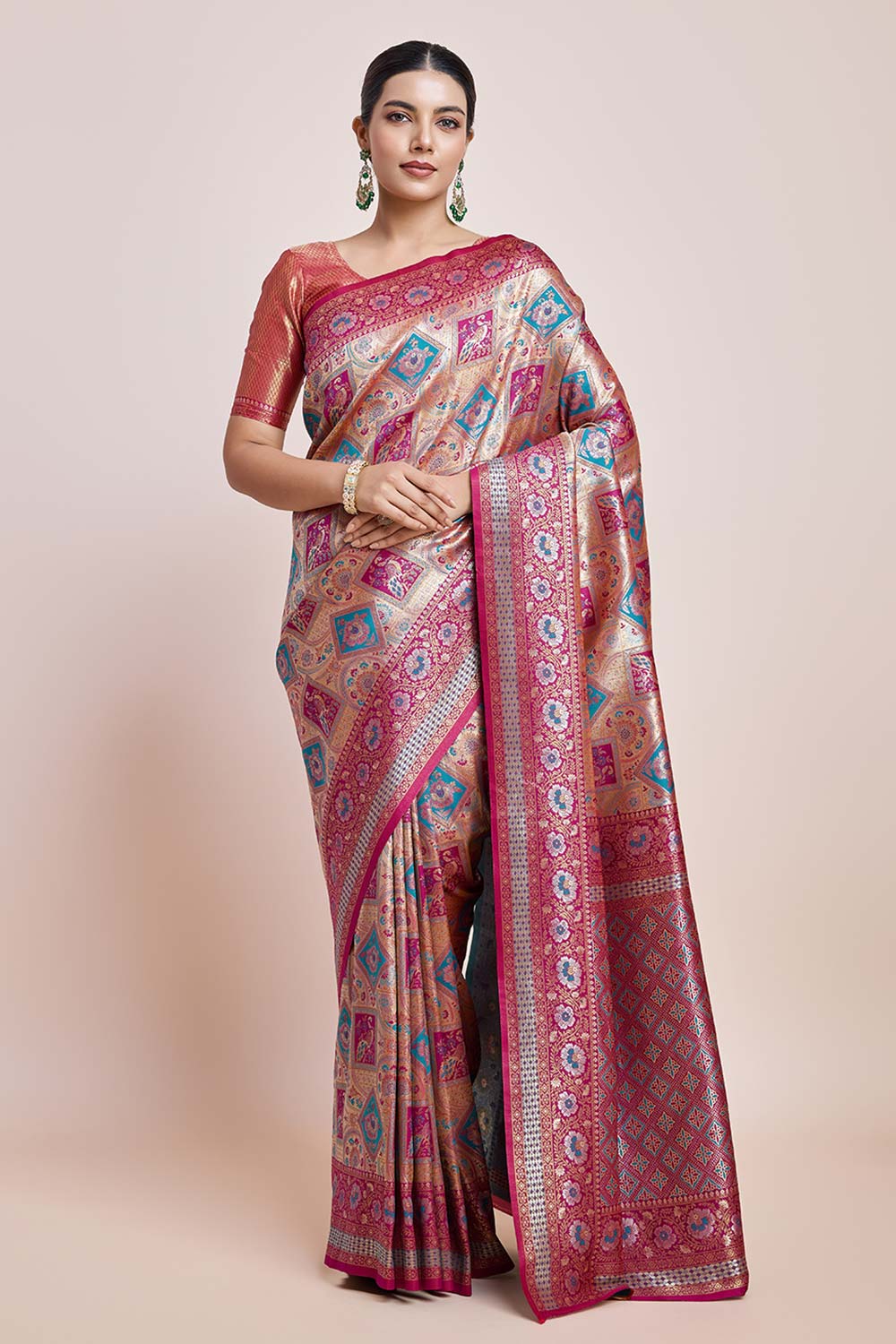 Magenta Dharmavaram Silk Saree With Zari Work