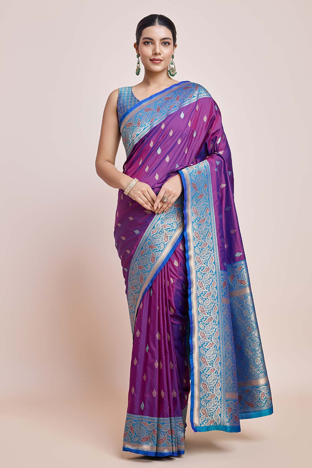 Purple Banarasi Satin Silk Saree