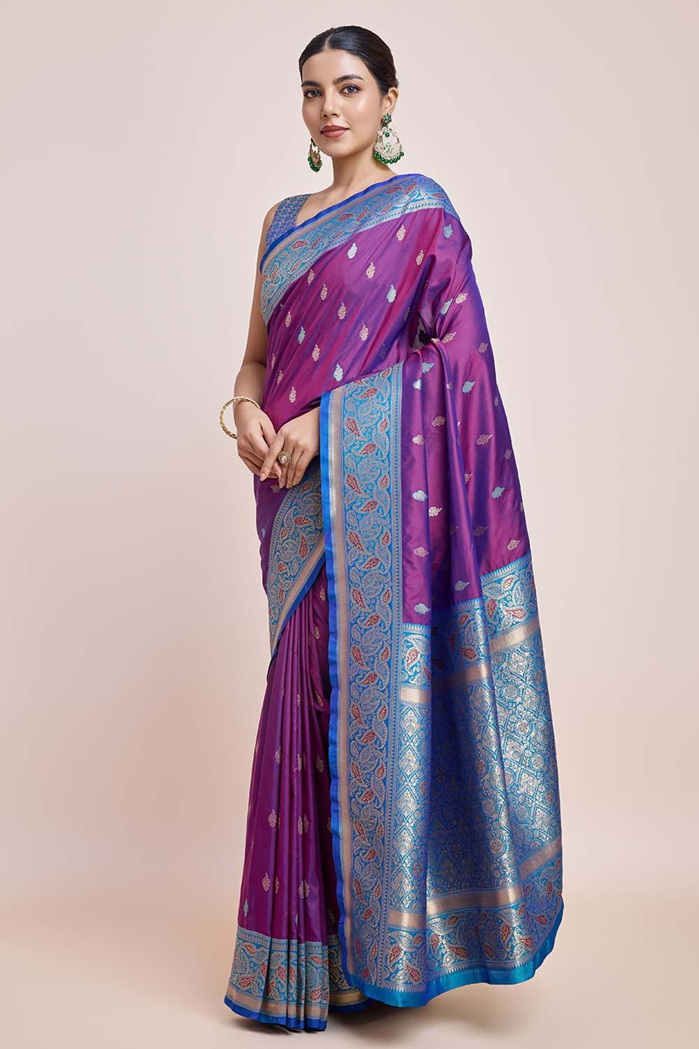 Purple Banarasi Satin Silk Saree