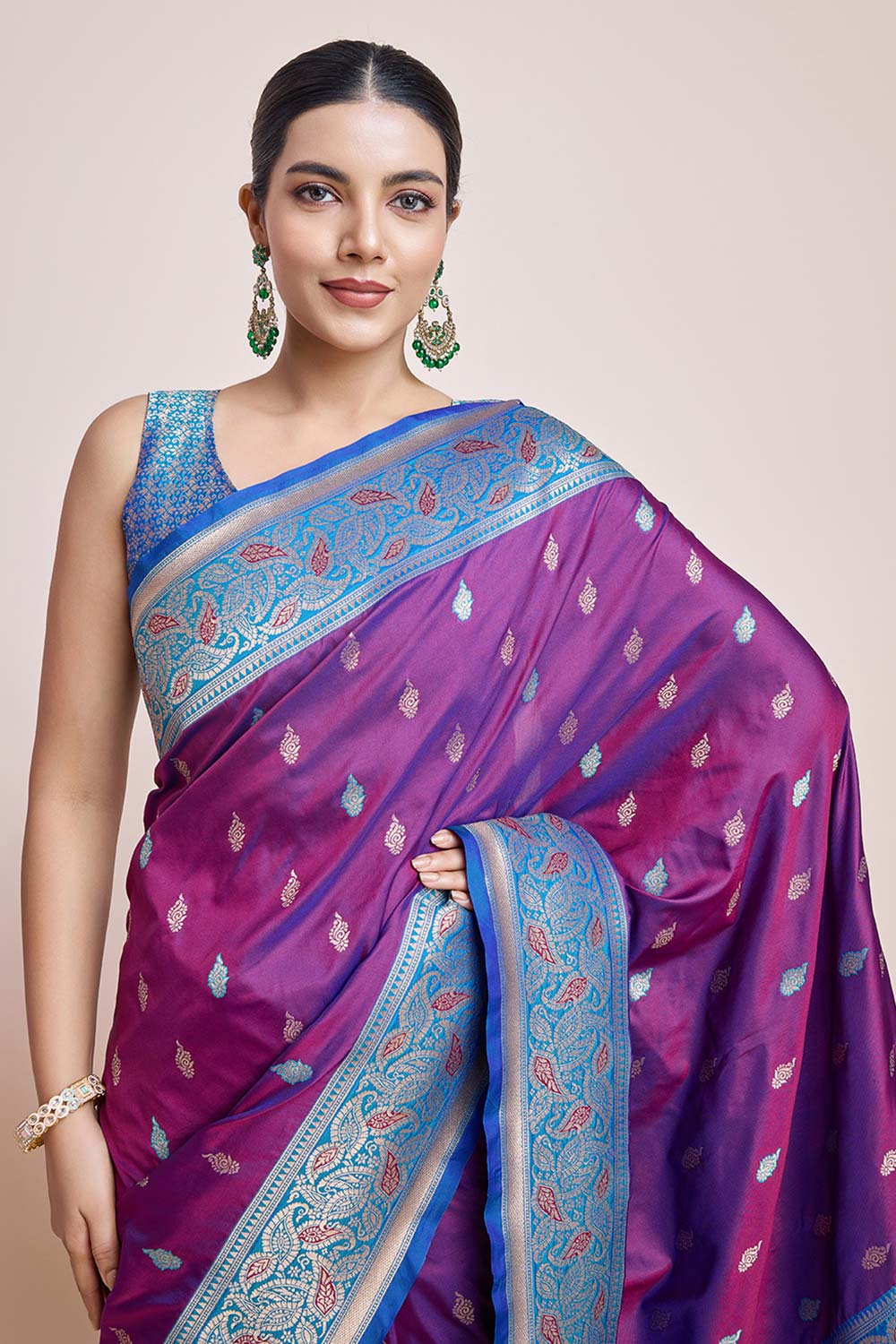 Purple Banarasi Satin Silk Saree