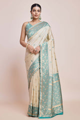 Cream Banarasi Satin Silk Saree