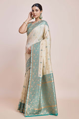 Cream Banarasi Satin Silk Saree