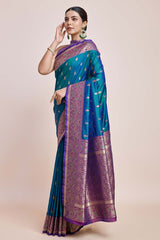 Teal Banarasi Satin Silk Saree