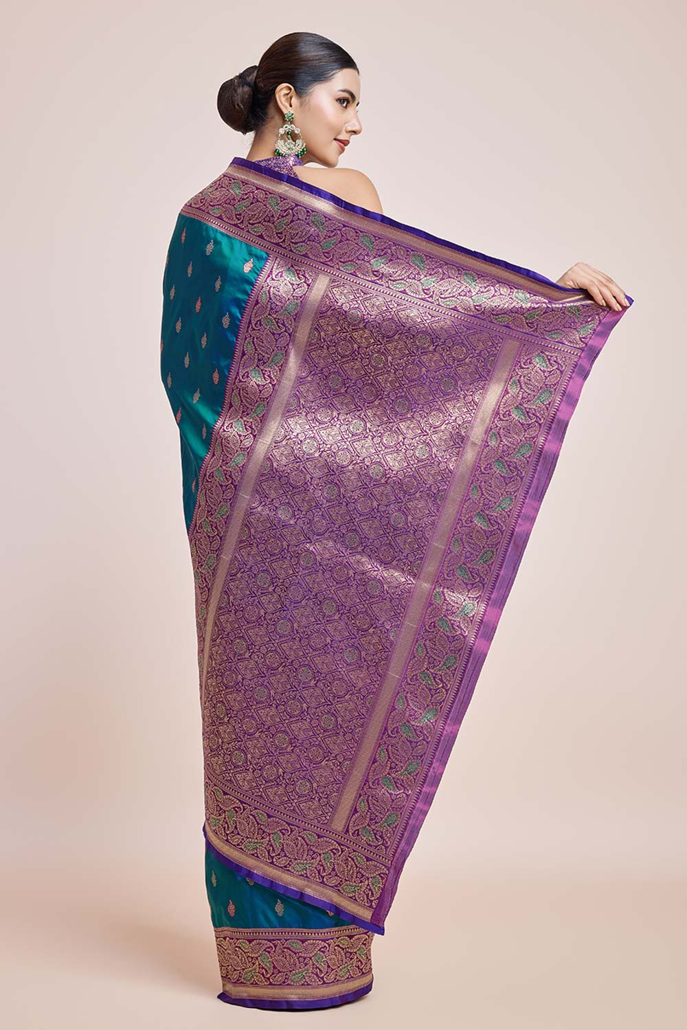 Teal Banarasi Satin Silk Saree