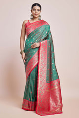 Green Banarasi Satin Silk Saree