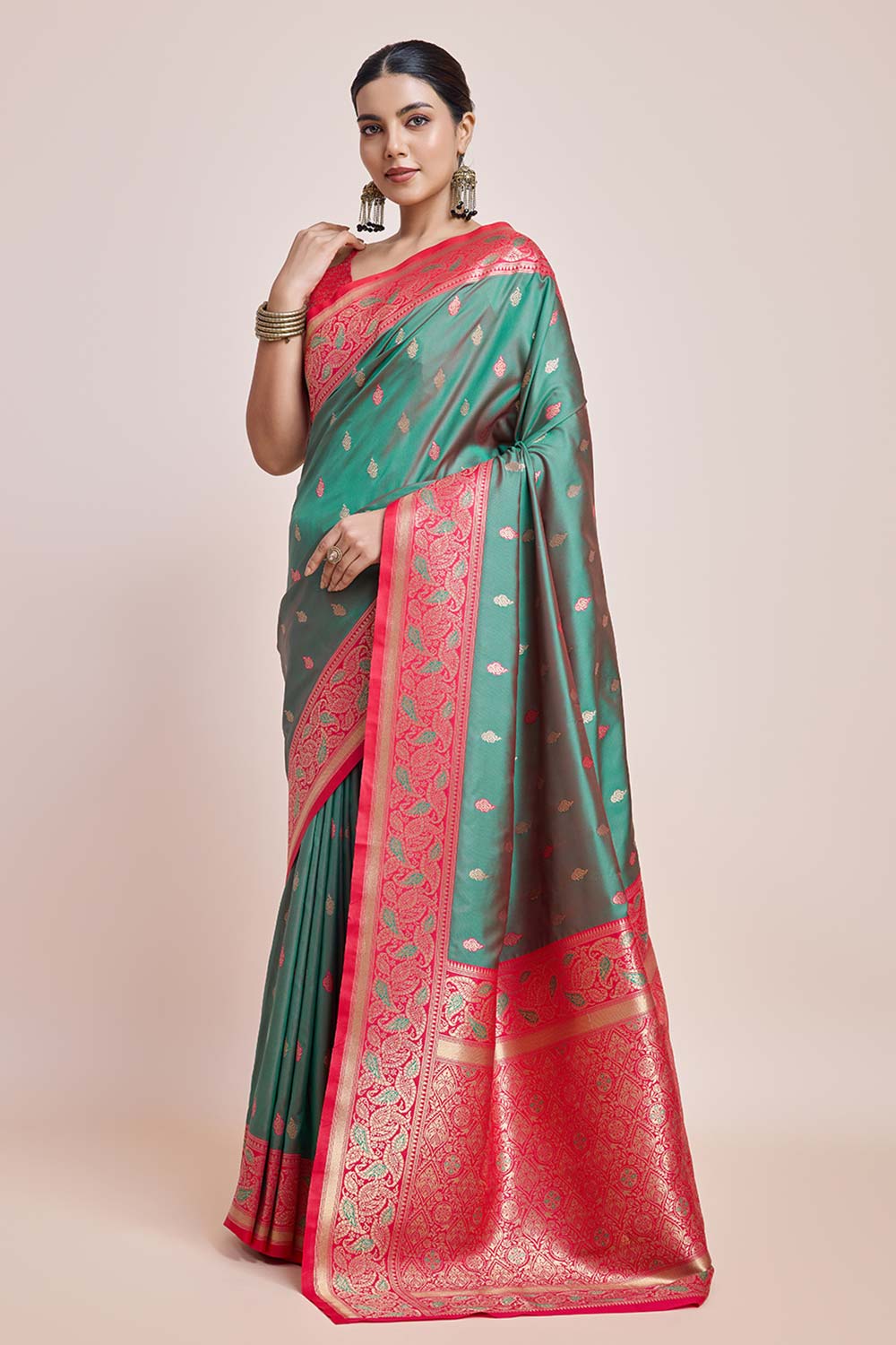 Green Banarasi Satin Silk Saree