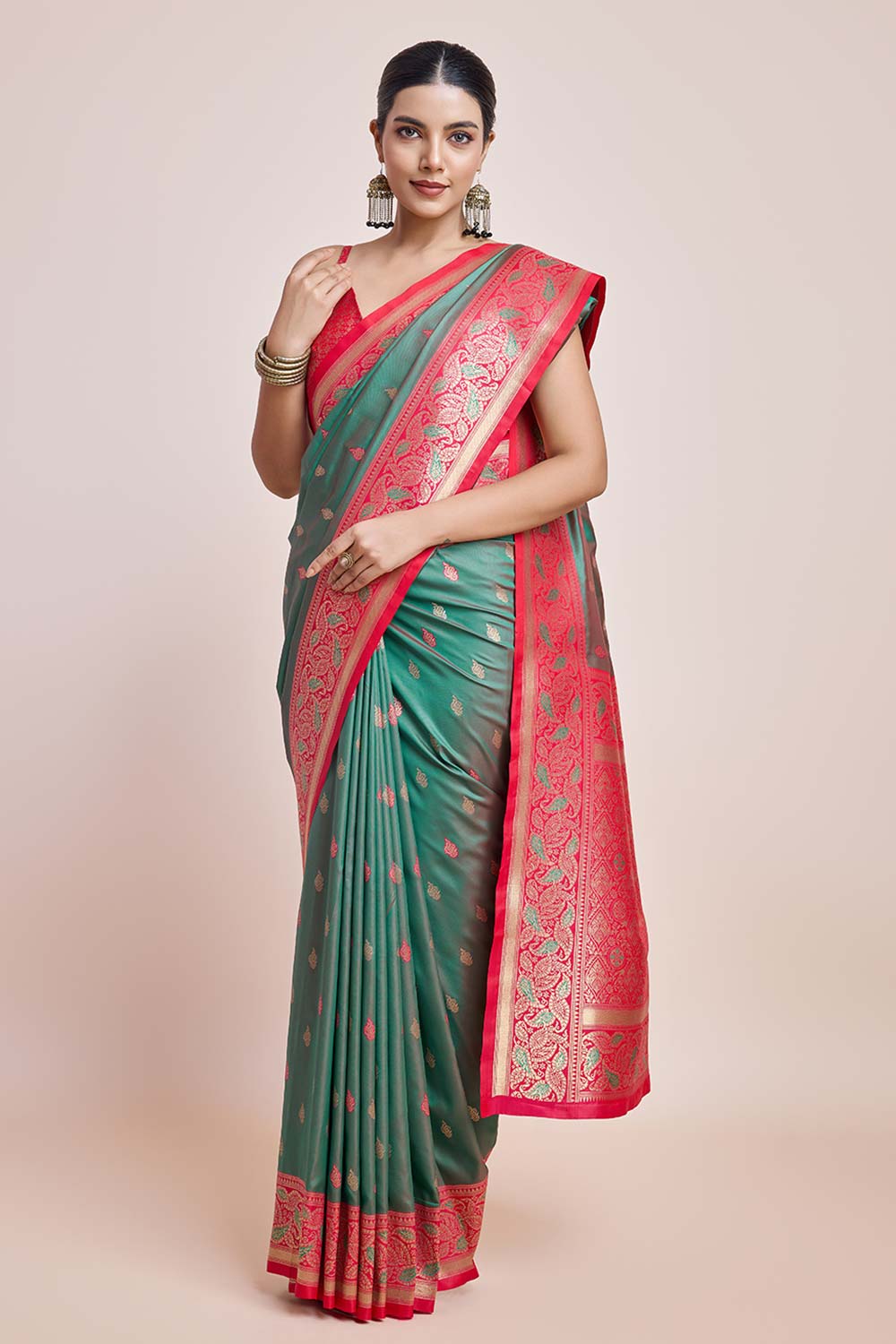 Green Banarasi Satin Silk Saree