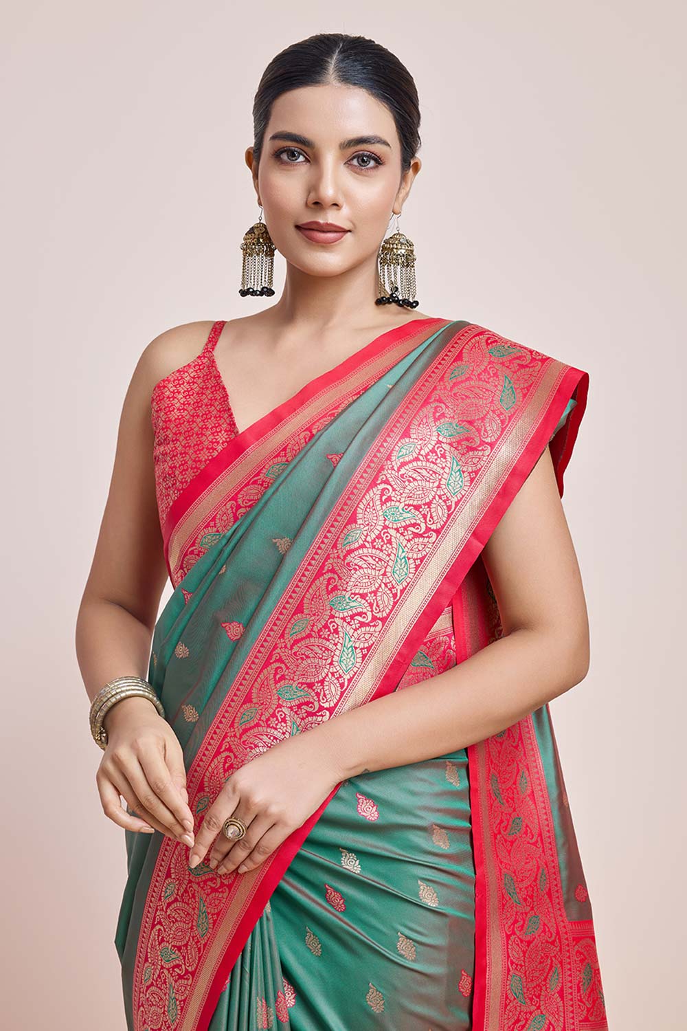 Green Banarasi Satin Silk Saree