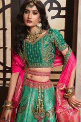 Green Silk Sequence Zarkan Work Lehenga Choli Set