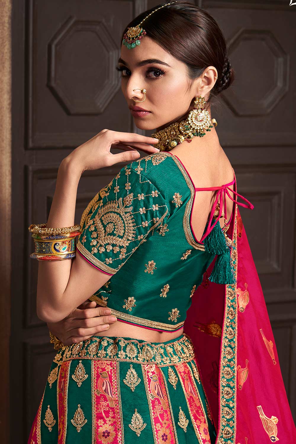 Green Banarasi Silk Embroidered Lehenga Choli Set