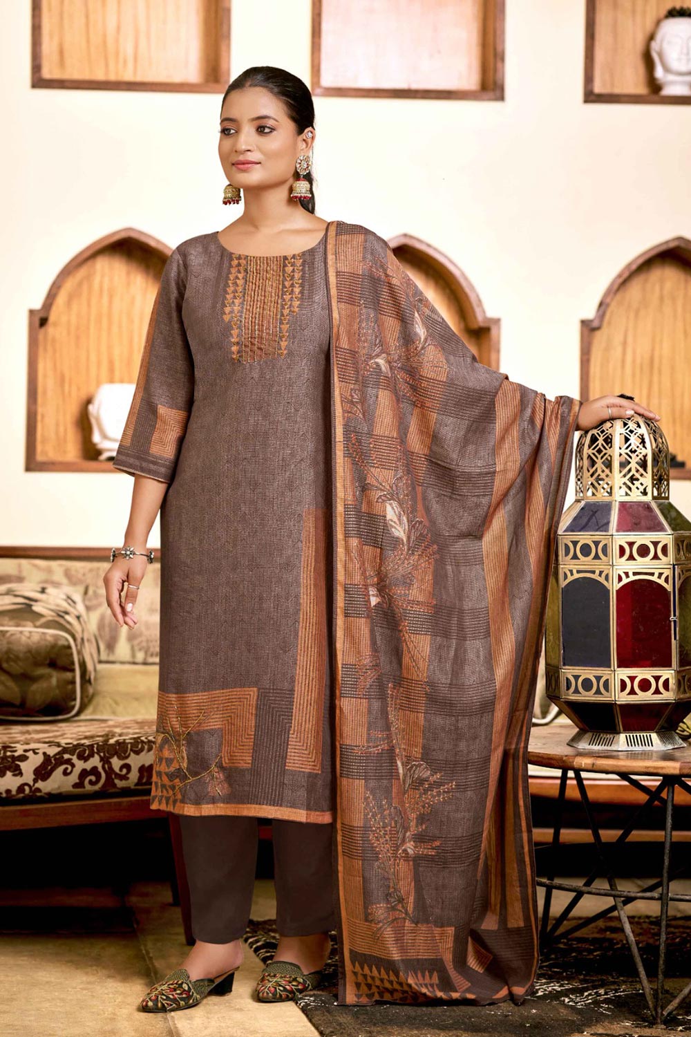 Coffee Viscose Silk Digital Printed Salwar Suit