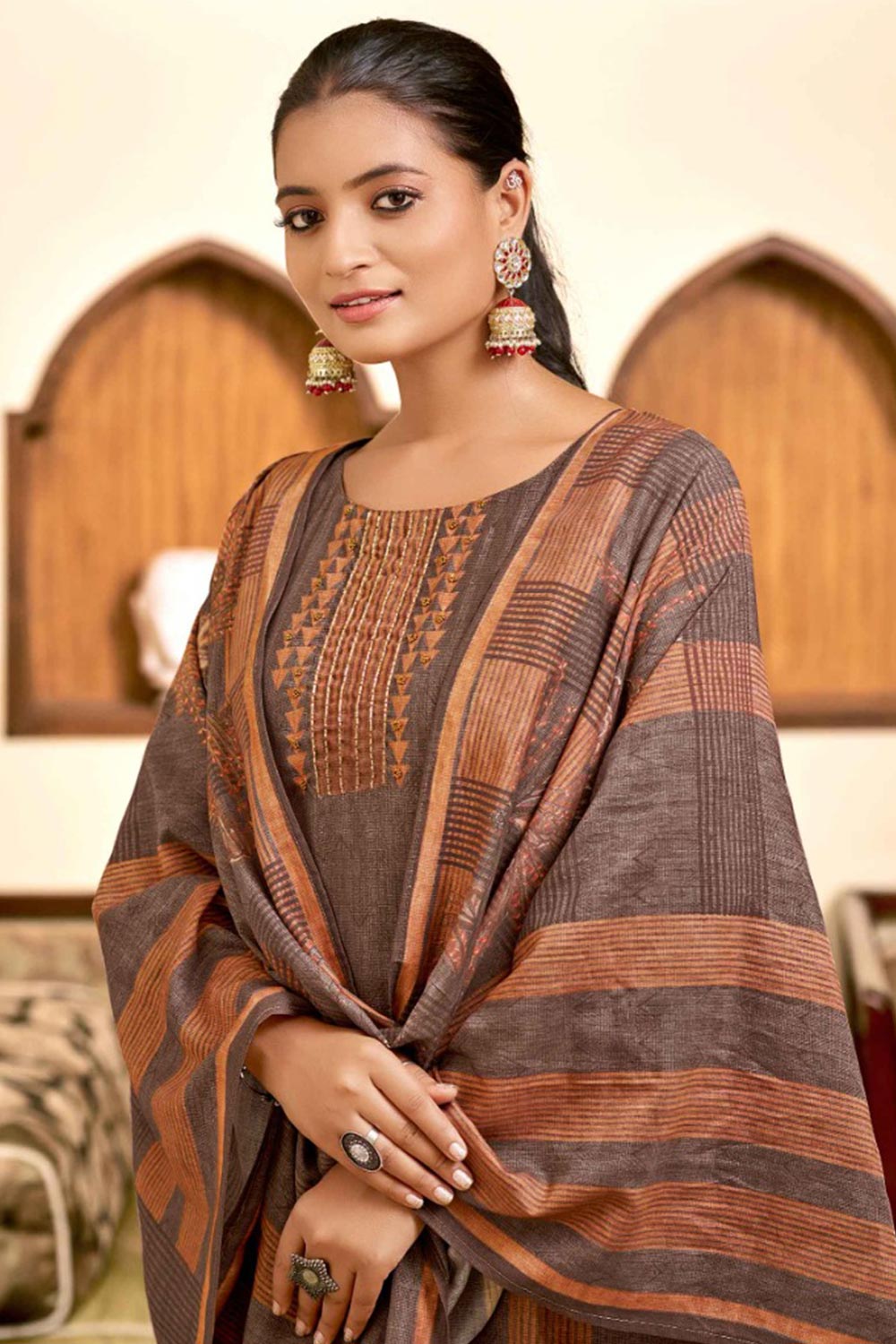 Coffee Viscose Silk Digital Printed Salwar Suit