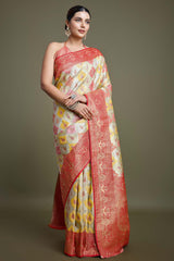 Red And Cream Banarasi Silk Saree