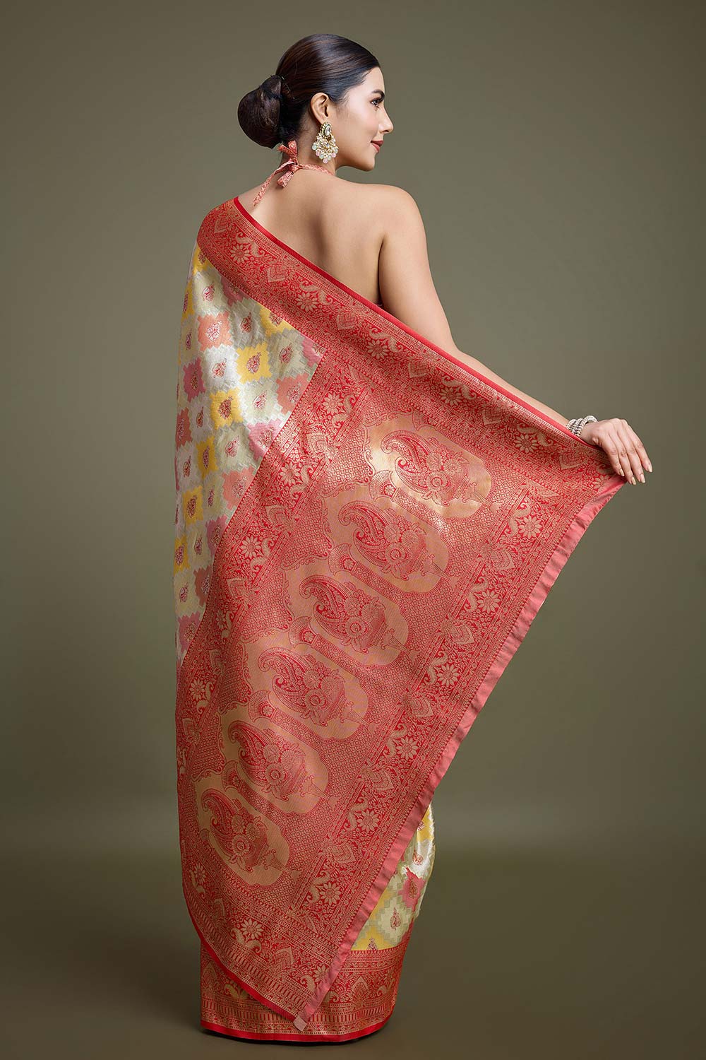 Red And Cream Banarasi Silk Saree