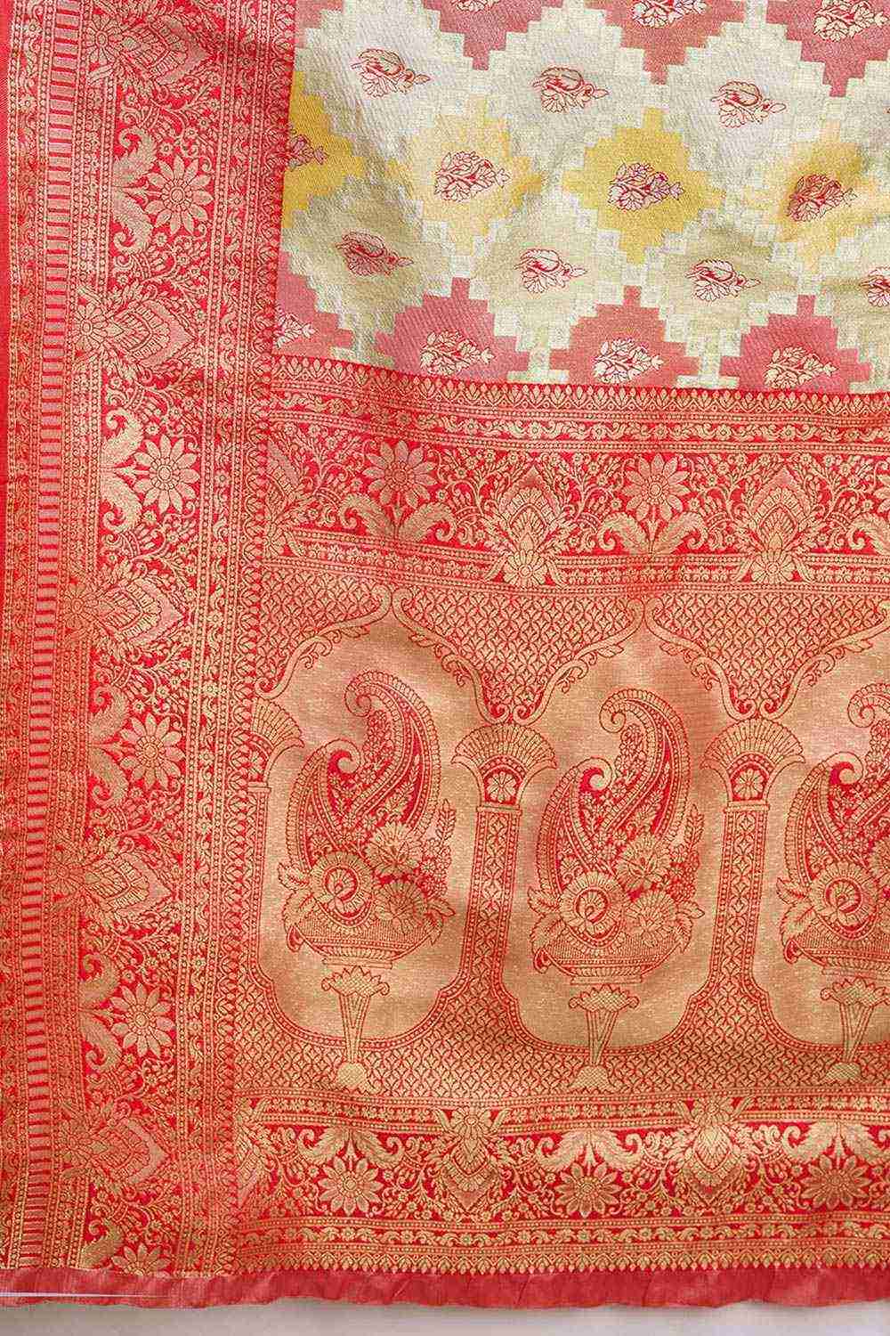 Red And Cream Banarasi Silk Saree