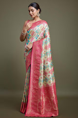 Pink And Cream Banarasi Silk Saree