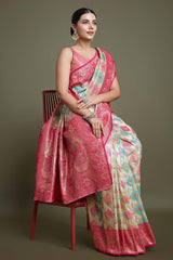 Pink And Cream Banarasi Silk Saree