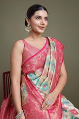 Pink And Cream Banarasi Silk Saree