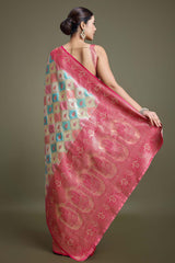 Pink And Cream Banarasi Silk Saree