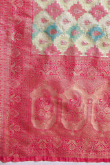 Pink And Cream Banarasi Silk Saree