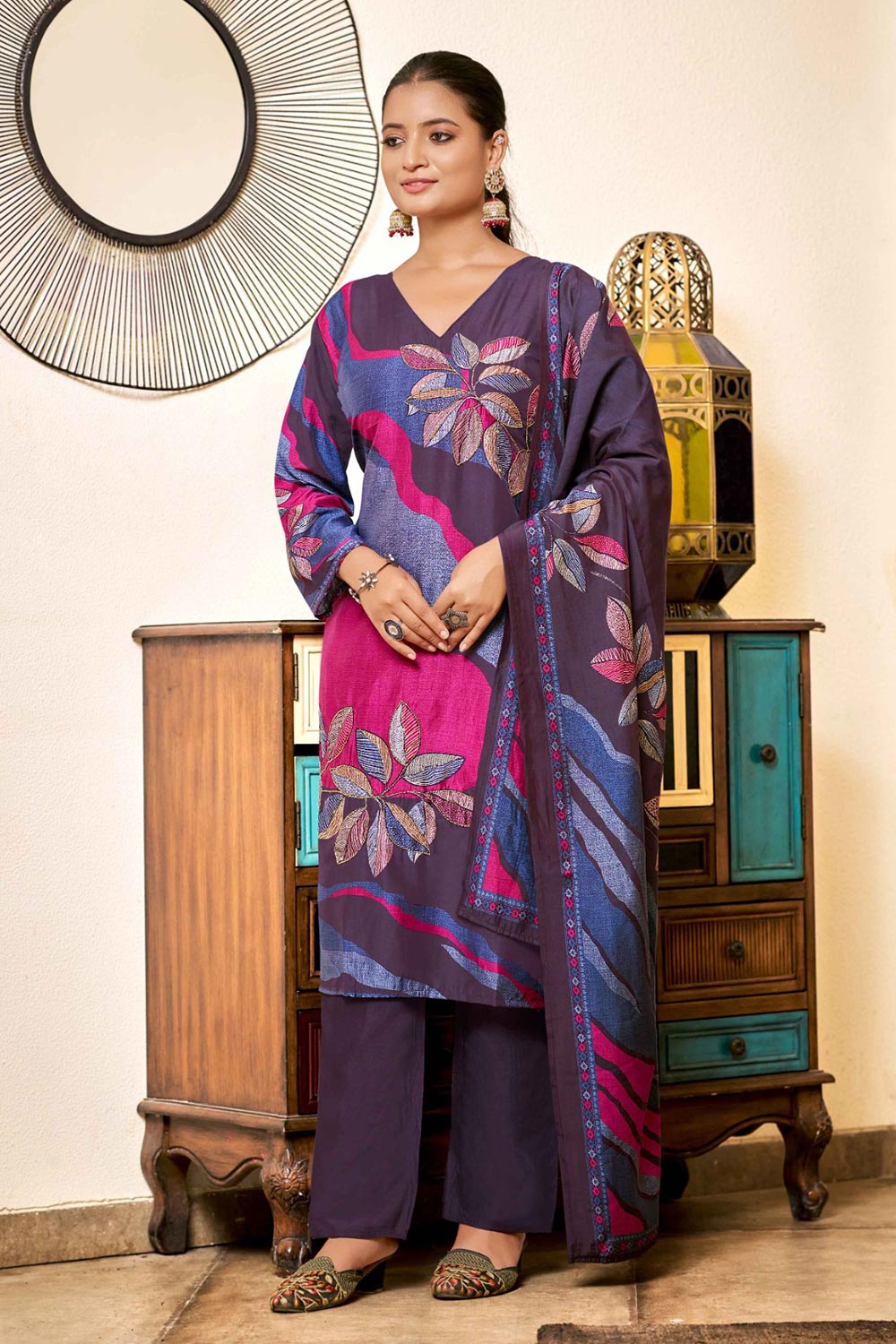 Purple Viscose Silk Digital Printed Salwar Suit