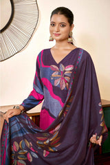 Purple Viscose Silk Digital Printed Salwar Suit