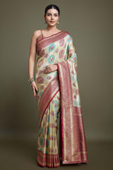 Maroon And Cream Banarasi Silk Saree