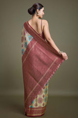 Maroon And Cream Banarasi Silk Saree