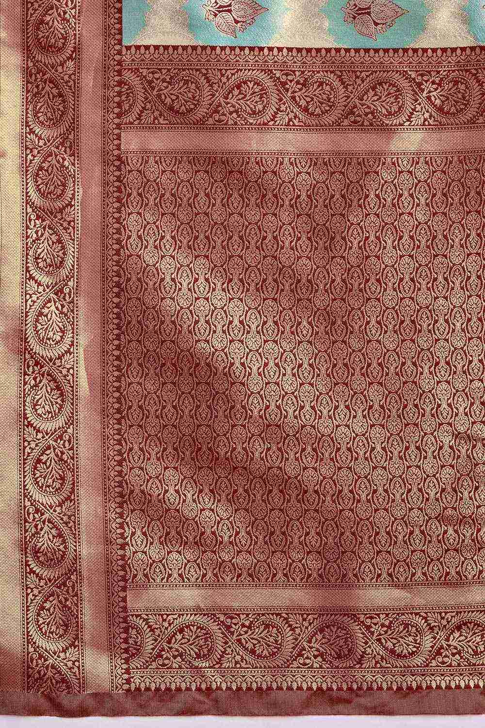 Maroon And Cream Banarasi Silk Saree