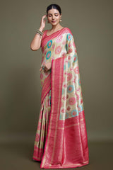 Pink And Cream Banarasi Silk Saree