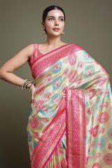 Pink And Cream Banarasi Silk Saree