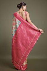 Pink And Cream Banarasi Silk Saree