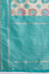 Turquoise And Cream Banarasi Silk Saree