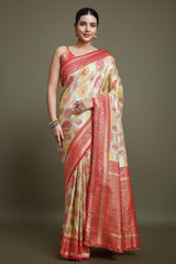 Red And Cream Banarasi Silk Saree