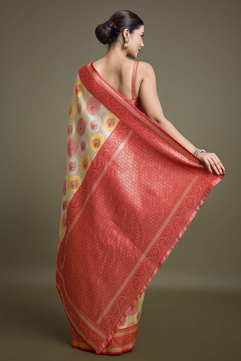 Red And Cream Banarasi Silk Saree