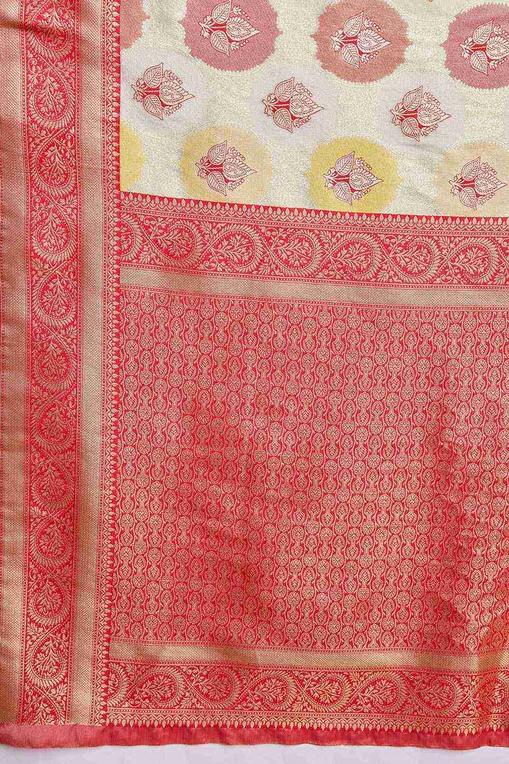 Red And Cream Banarasi Silk Saree