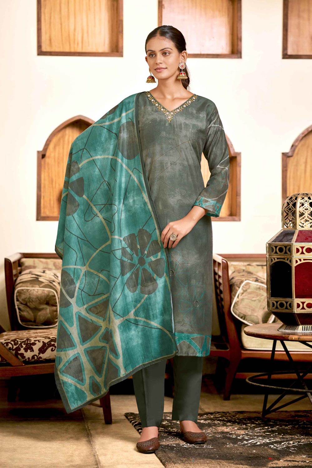 Green Viscose Silk Digital Printed Salwar Suit