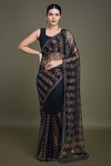 Sparkling Sequin Black Color Net Saree