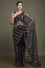 Sparkling Sequin Black Color Net Saree