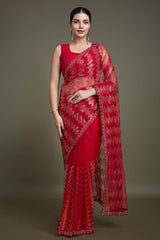 Sparkling Sequin Red Color Net Saree