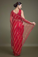 Sparkling Sequin Red Color Net Saree