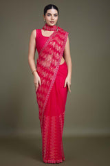 Sparkling Sequin Dark Pink Color Net Saree