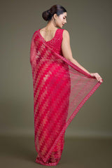 Sparkling Sequin Dark Pink Color Net Saree