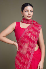 Sparkling Sequin Dark Pink Color Net Saree