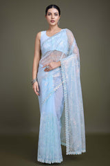 Light Sky Blue Soft Net Partywear Saree