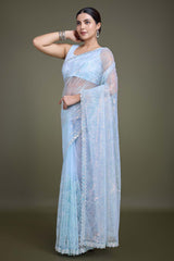 Light Sky Blue Soft Net Partywear Saree